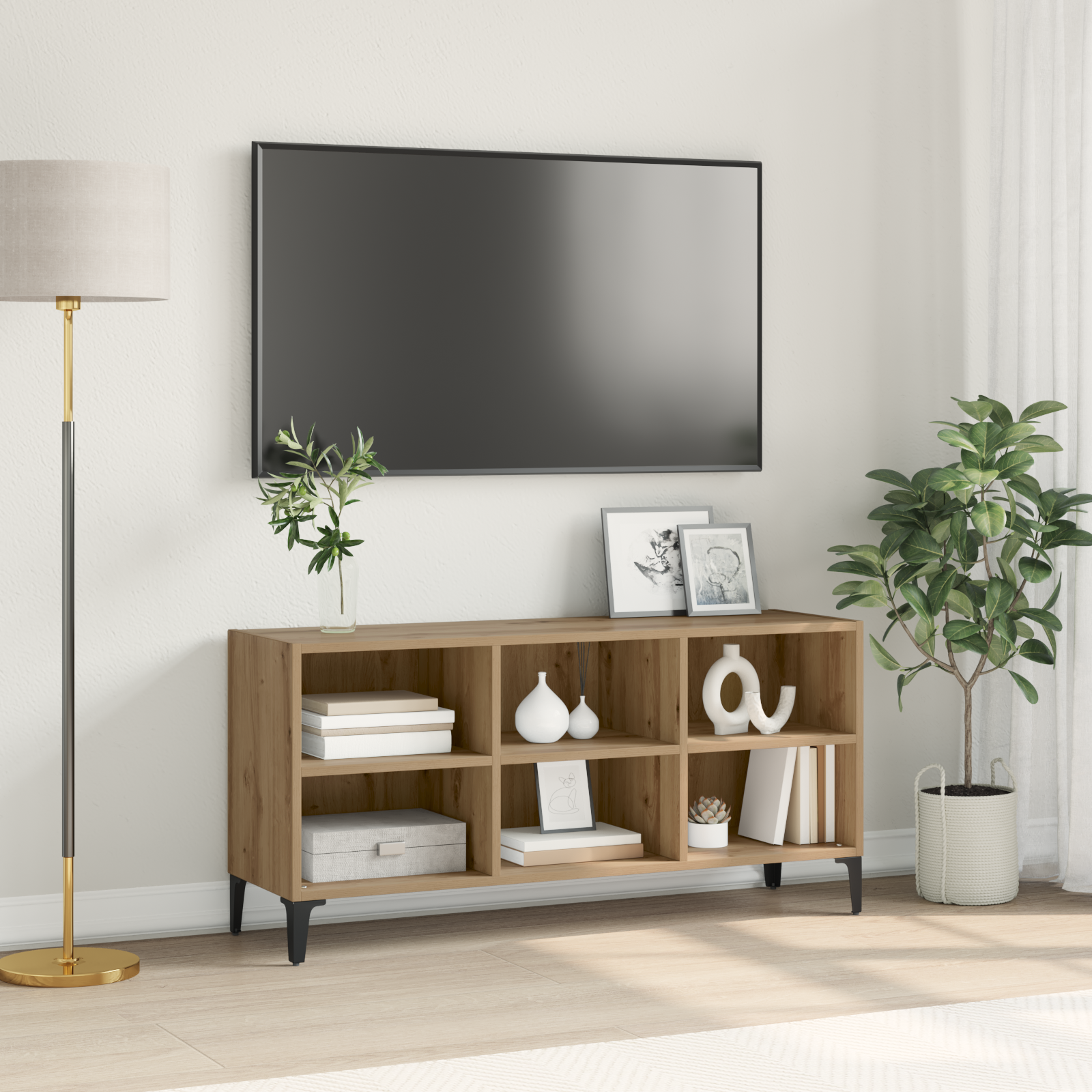 foto del prodotto supporto tv rovere artigianale legno ingegnerizzato, metallo medio