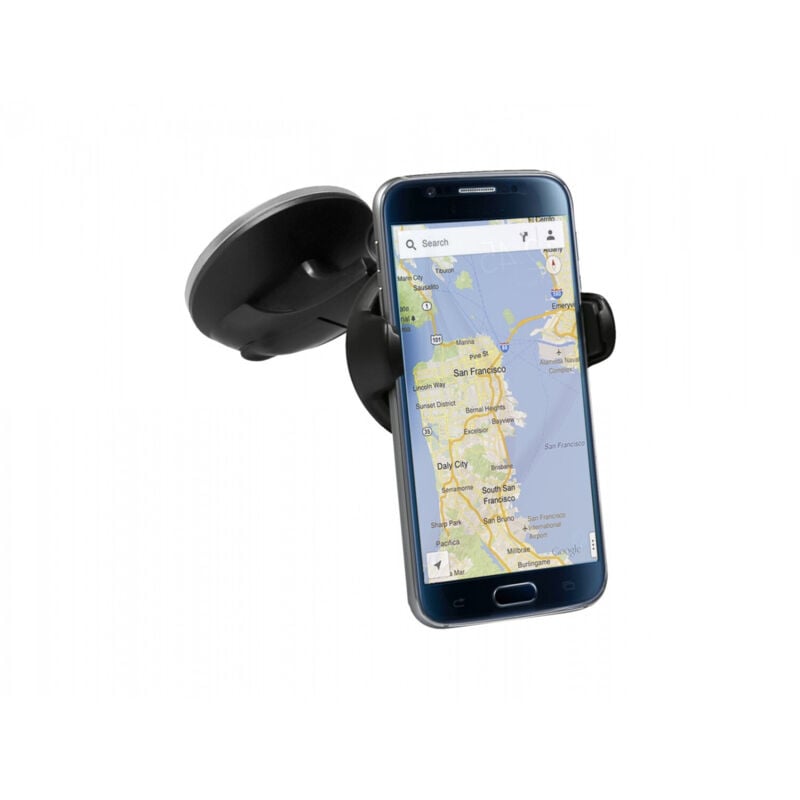 foto del prodotto supporto universale da auto per smartphone con attacco a ventosa e pulsante one touch per fissaggio dello smartphone