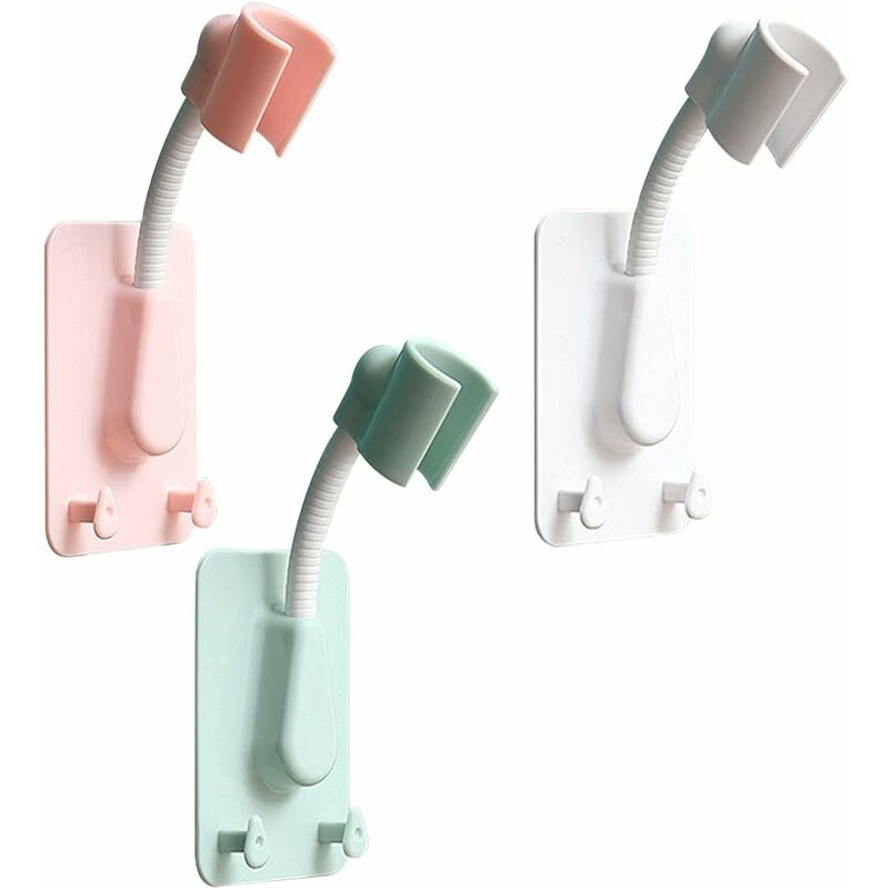 foto del prodotto supporto universale per soffione doccia 360 regolabile impermeabile rotante non perforato adesivo da parete adatto per 3 vasche bianco, verde, rosa 
