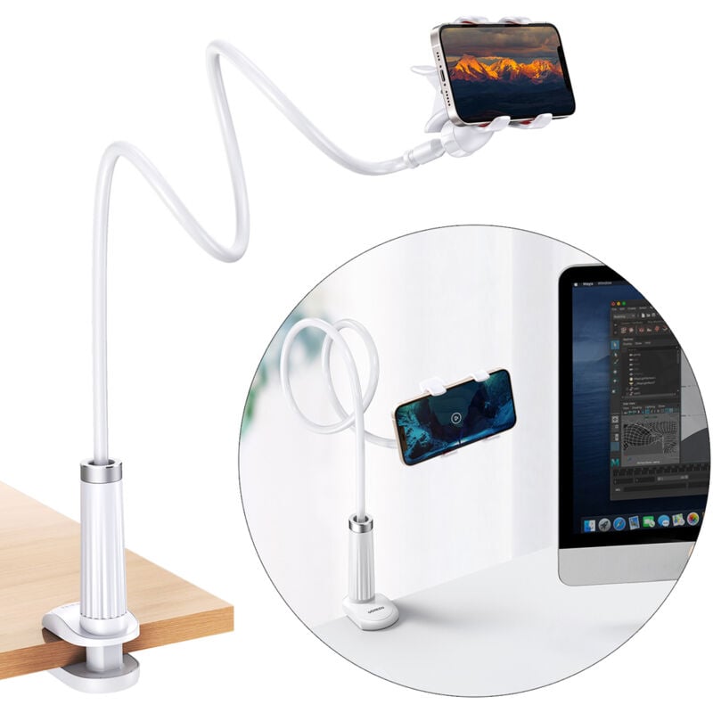 foto del prodotto supporto universale per telefono, tablet, treppiede con braccio flessibile, bianco