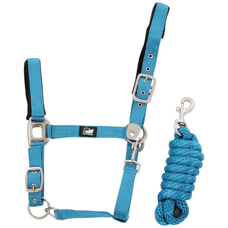 foto del prodotto supreme cavezza nylon con rinforzo in pelle completa di lunghina intrecciata full, blu royal