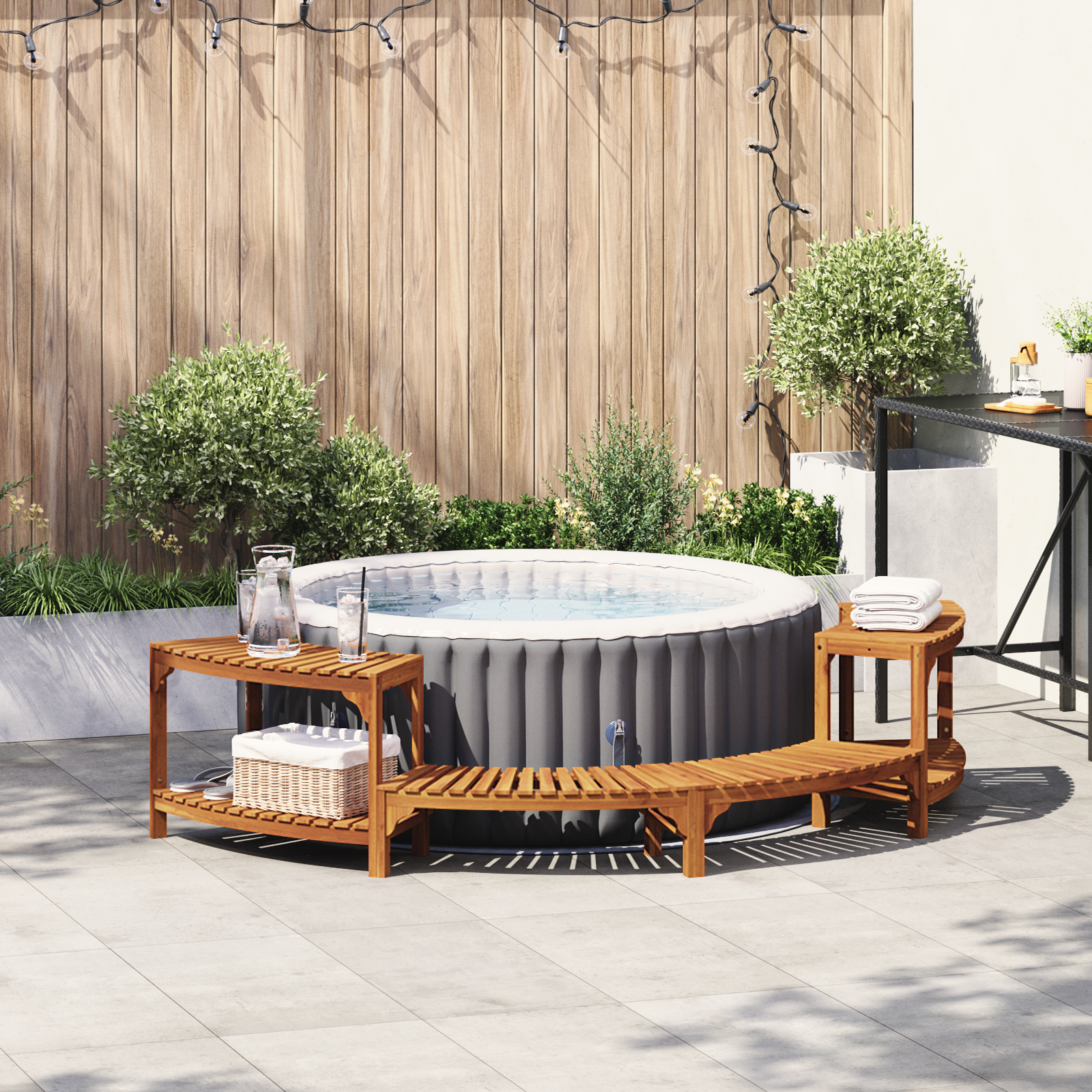 foto del prodotto surround per vasca idromassaggio semicircolare 252x111.5x55.5 cm in legno massello di acacia