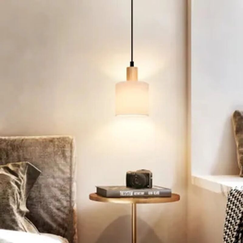foto del prodotto suspension 1 lumi re lampe de table en bois suspension e14 blanche lampe manger vintage rustique cuisine suspendue lampe de couloir en tissu pour