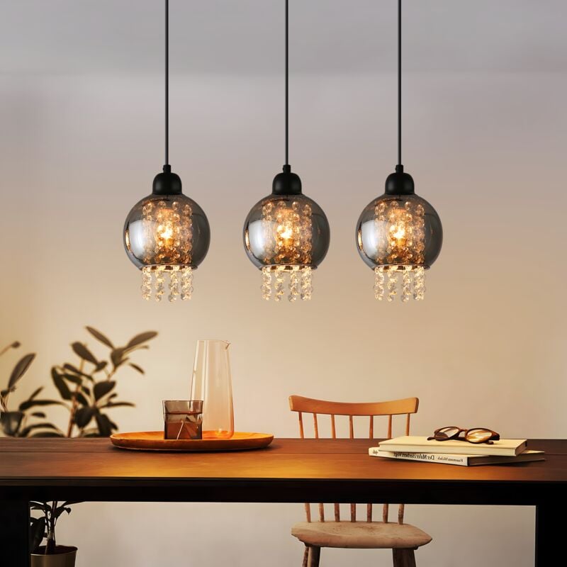 foto del prodotto suspension lampada a sospensione salotto vetro lampada da tavolo sala da pranzo nero camera da letto 3 fiamme e27 sospensione moderna sospensione