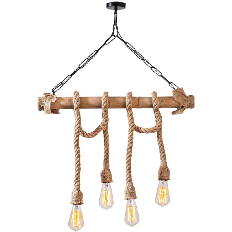 foto del prodotto suspension rustique filaire 4 lampes cordes et bois loane