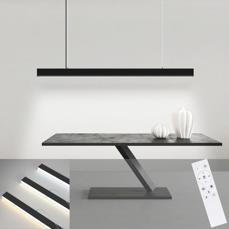 foto del prodotto suspensione led gbly per tavolo da pranzo, luminosit regolabile, 32 w, nera, altezza regolabile fino a 107 cm, con telecomando, design lineare