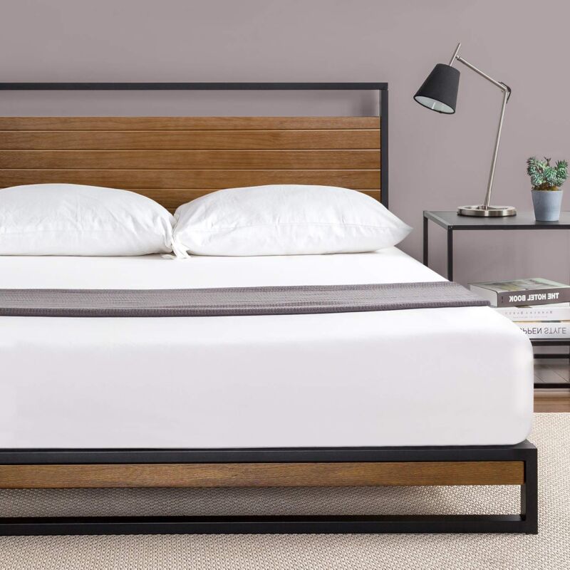 foto del prodotto suzanne bed 160x190 cm altezza rete 18 cm struttura letto a piattaforma in metallo e legno con testata e supporto a doghe in legno marrone e