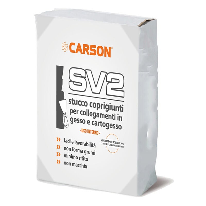 foto del prodotto sv2 stucco in polvere per giunti su gesso e cartongesso liscio bianco 5 kg carson