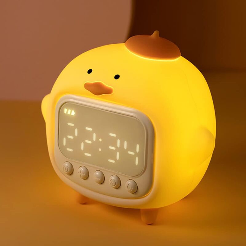 foto del prodotto sveglia a forma di anatra carina, luce notturna divertente per bambini, sveglia, luce notturna decorativa per la camera dei bambini, orologio per