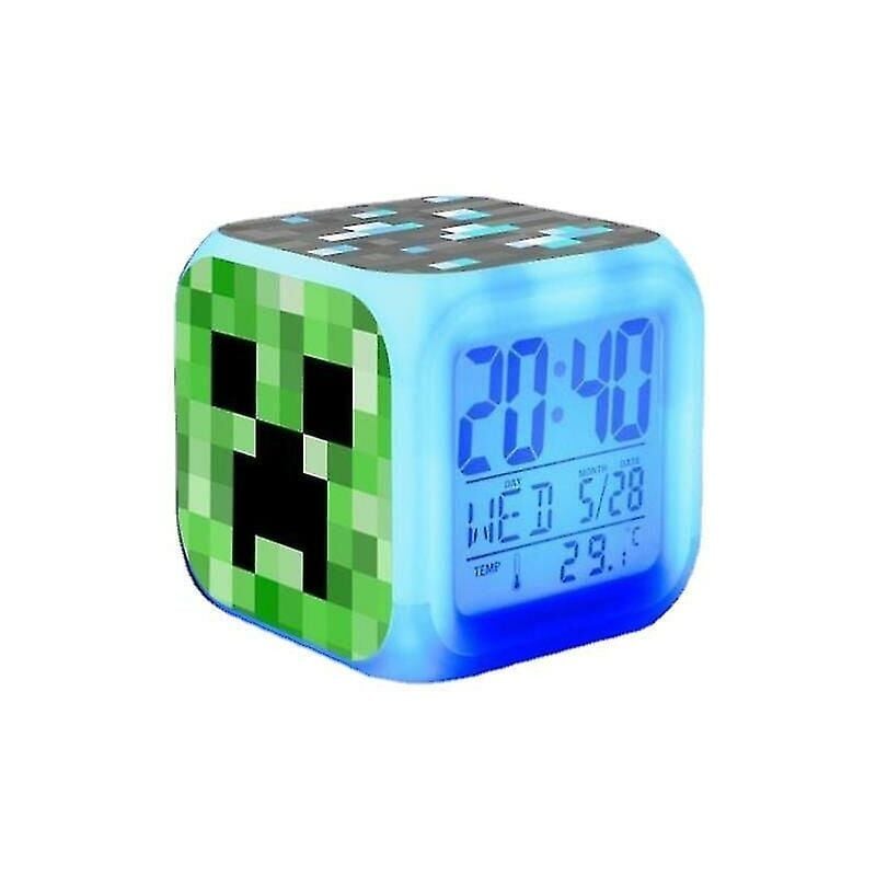 foto del prodotto sveglia a quartetto colorato che cambia colore di minecraft, luce notturna a led, regalo di compleanno, regalo di natale 1