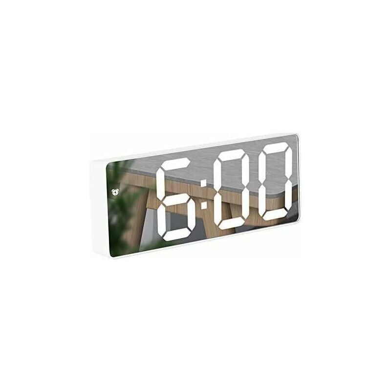 foto del prodotto sveglia a specchio, sveglia digitale con display a led, data temperatura snooze 2 sveglie porta di ricarica usb, per viaggio, camera da letto,