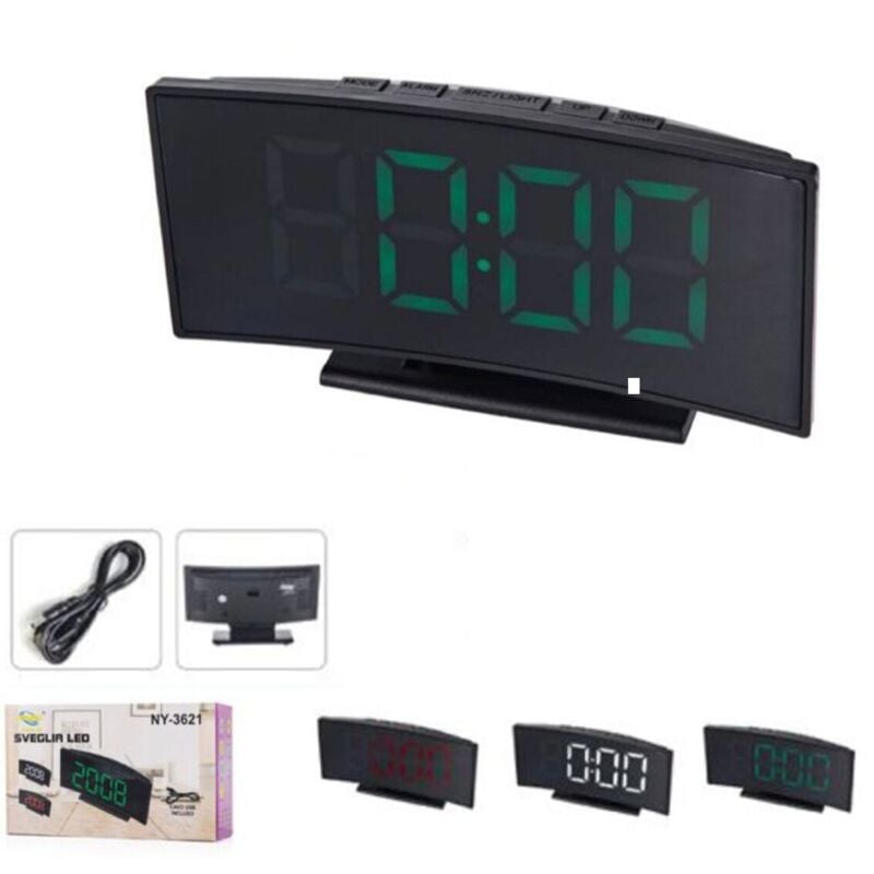 foto del prodotto sveglia ad arco digitale display led verde da comodino ricaricabile ny 3621
