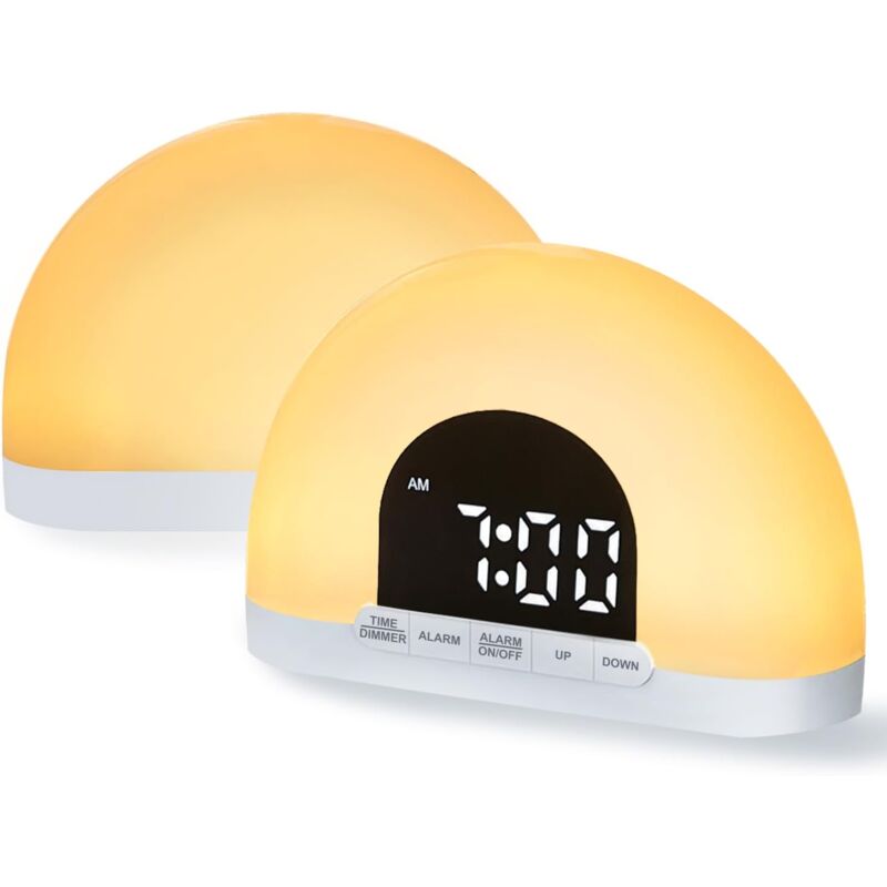 foto del prodotto sveglia all alba per chi ha il sonno pesante, simula l illuminazione ambientale dell alba, sveglia per la camera da letto, regali per bambini e