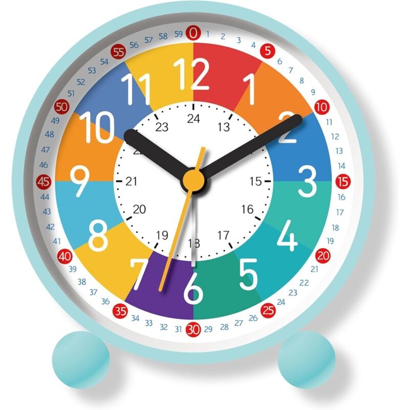 foto del prodotto sveglia analogica per bambini impara a leggere l ora con quadranti colorati, movimento silenzioso dell orologio, retroilluminazione alimentata a