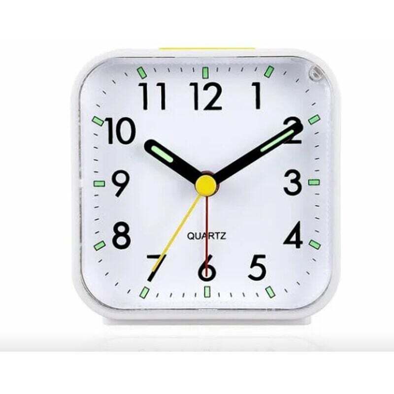 foto del prodotto sveglia analogica silenziosa senza ticchettio, sveglia dolce, segnali acustici, aumento del volume, funzioni snooze e luce, funzionamento a batteria,