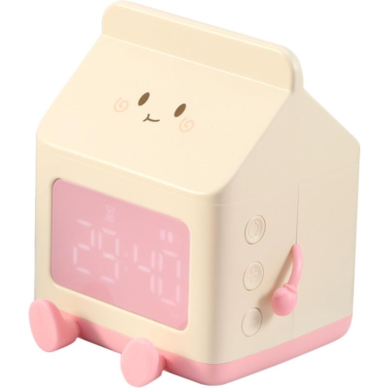 foto del prodotto sveglia carina per bambini, sveglia digitale carina, orologio a forma di cartone del latte, sveglia per bambini, sveglia in 5 minuti, arredamento per
