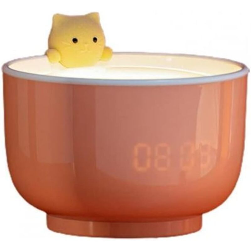 foto del prodotto sveglia carina, sveglia digitale a forma di gatto con tazza da t , orologio estetico multifunzionale per camera da letto, rosa