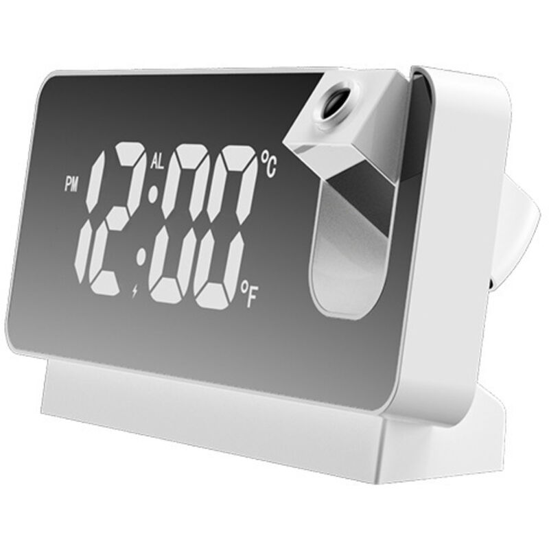foto del prodotto sveglia con proiettore da soffitto, sveglia digitale con proiettore di temperatura, schermo led a 180°, orologio digitale, porta usb, impostazione 12/24 ore, per camera da letto e ufficio (bianco)