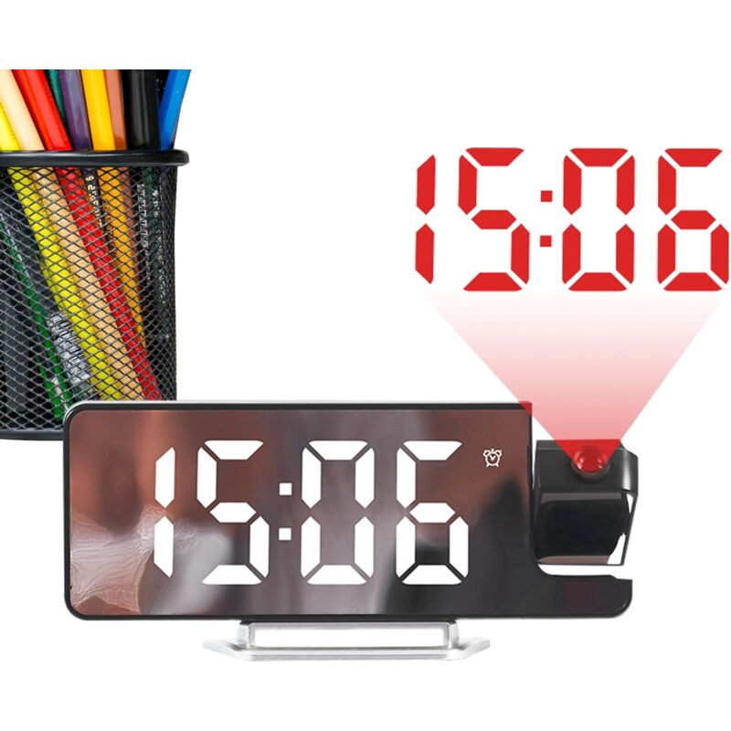 foto del prodotto sveglia con proiettore orologio digitale con display a soffitto, impostazioni del rapporto d aspetto e schermo a luce soffusa per la zona notte