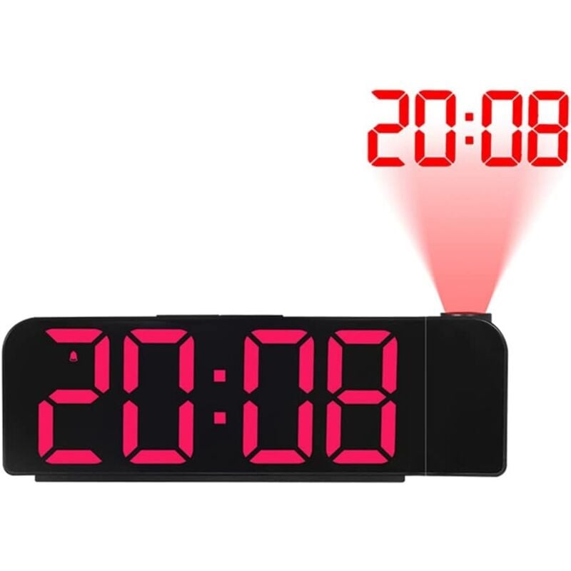 foto del prodotto sveglia con proiezione a rotazione di 180 , orologio digitale a led 12 24 ore, ricarica usb, sveglia con proiettore da soffitto