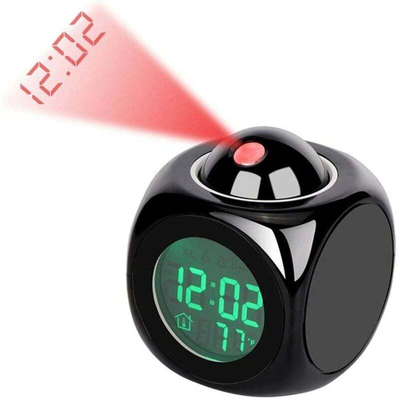 foto del prodotto sveglia con proiezione digitale, sveglia a led silenziosa, 12 24 ore, sveglia con proiezione a soffitto, controllo vocale, visualizzazione della