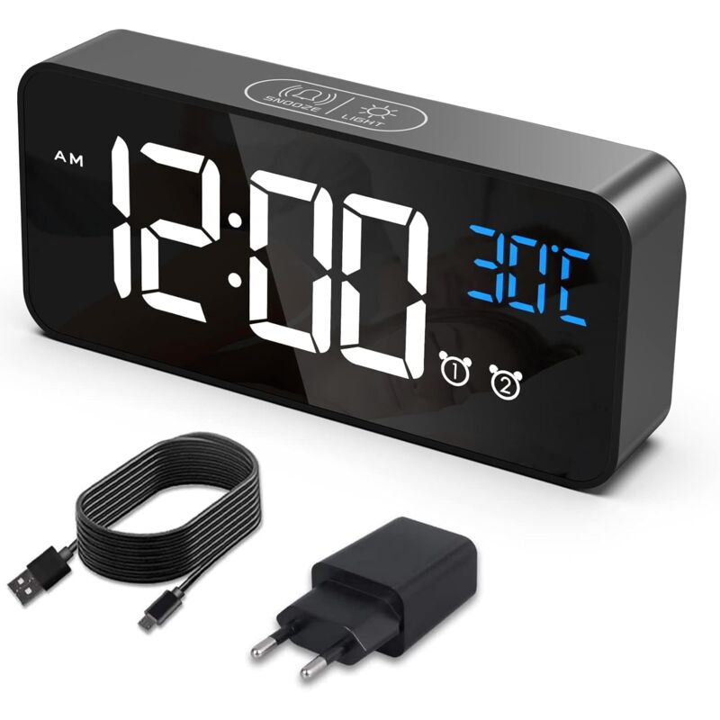 foto del prodotto sveglia da comodino con temperatura, orologio digitale con 2 allarme, snooze, 4 livelli di luminosit , controllo vocale, usb ricaricare, sistema