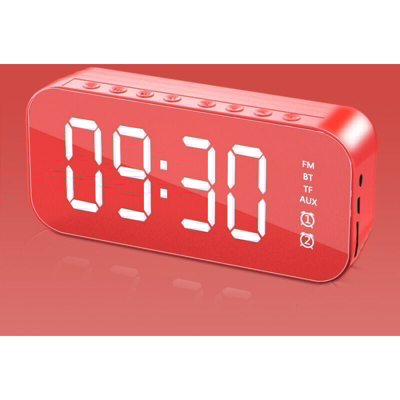 foto del prodotto sveglia digitale a led multifunzionale, altoparlante bluetooth, illuminazione da comodino, carillon elettronico, rosso bebusingoto