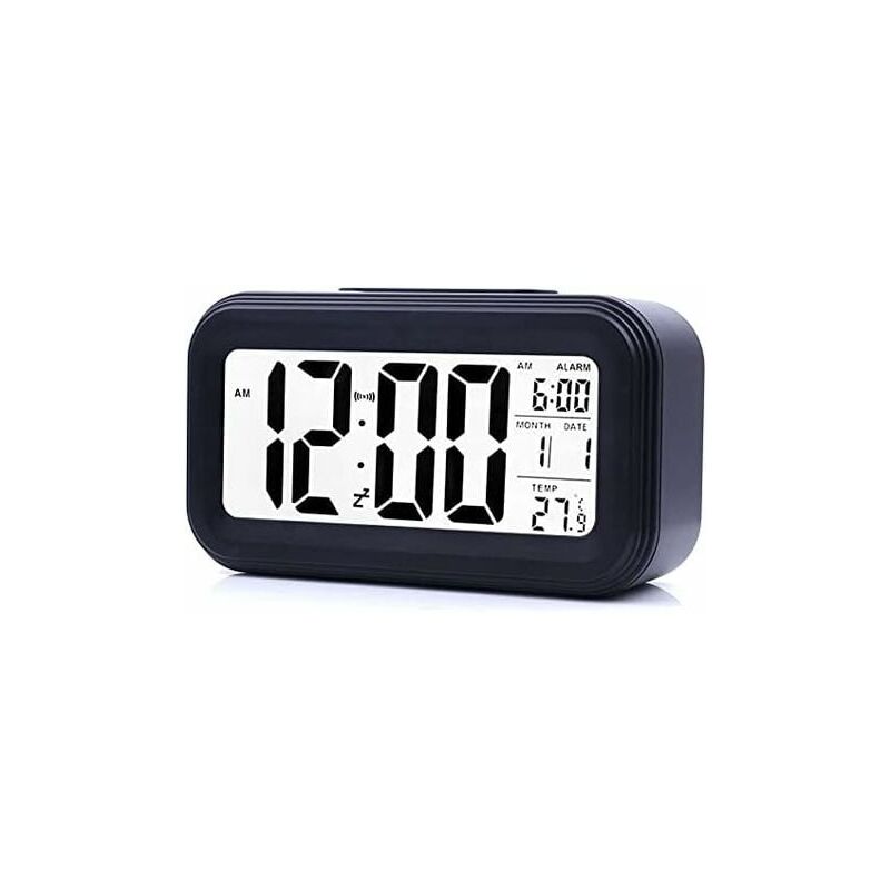 foto del prodotto sveglia digitale aiperq orologio digitale a batteria, sveglia silenziosa per bambini e adulti, ampio display a led, temperatura e calendario nero 