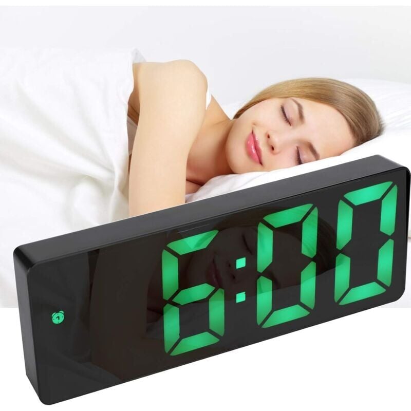 foto del prodotto sveglia digitale, ampio display led, orologio con superficie a specchio, funzione snooze e porta di ricarica usb, luminosit regolabile, sveglia per