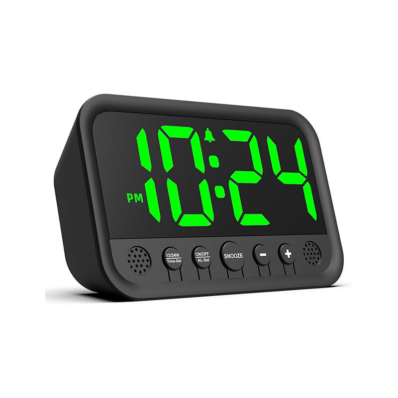 foto del prodotto sveglia digitale con indicatore led verde per camera da letto, sveglia ad alto volume per chi dorme profondamente, sveglia con spina e volume