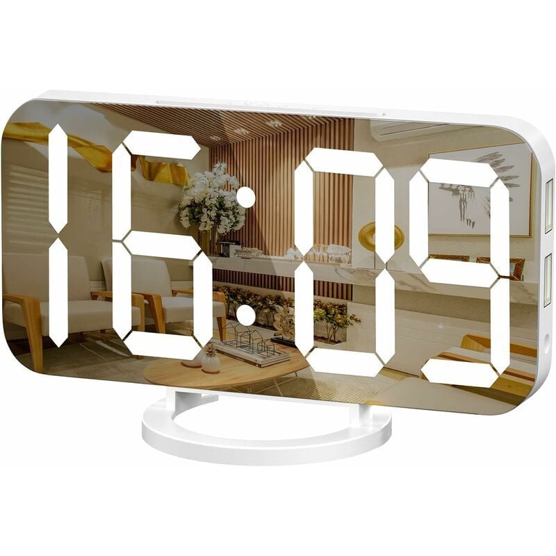 foto del prodotto sveglia digitale, grande display led a specchio, modalit sospensione, orologio da parete per camera da letto bianco 