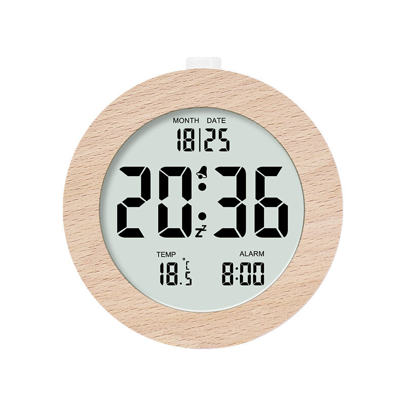 foto del prodotto sveglia digitale in legno, sveglia in legno da 4 a batteria con funzione snooze e luce notturna, sveglia digitale lcd da comodino con ora, data,