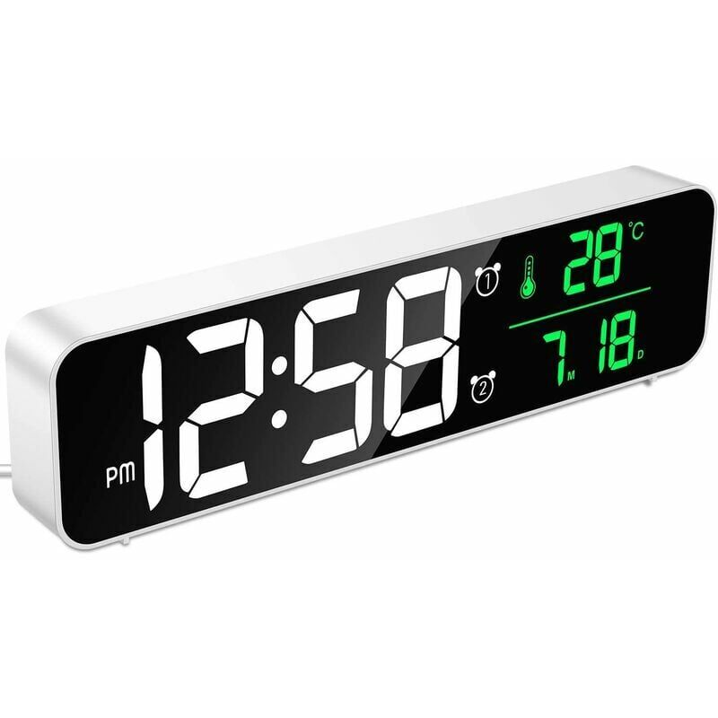 foto del prodotto sveglia digitale, orologio da parete a specchio digitale a led con ampio display con temperatura, data, 2 sveglie, 40 musica, 6 luminosit 