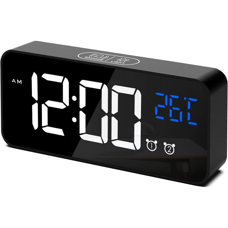 foto del prodotto sveglia digitale, orologio digitale a led, sveglia digitale con temperatura snooze 2 sveglie 12 24 ore porta di ricarica usb 10 brani musicali