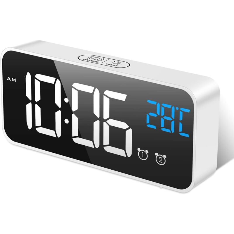 foto del prodotto sveglia digitale, orologio digitale con specchio e grande schermo led con temperatura snooze 2 sveglie, luminosit e suono regolabili, attivazione