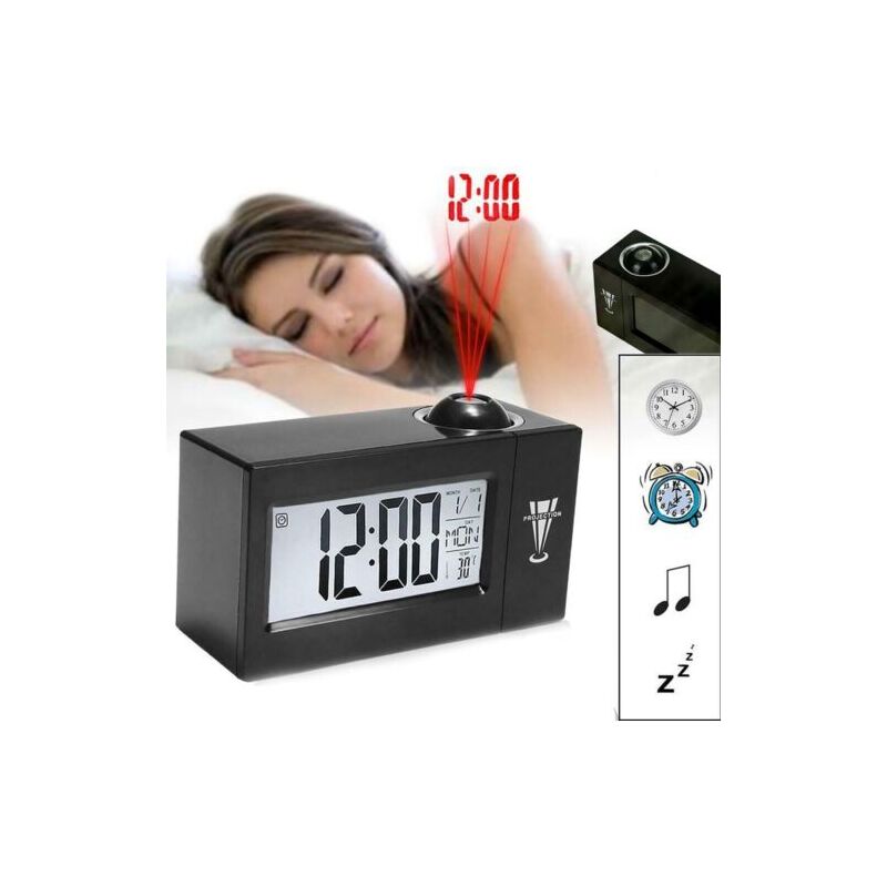 foto del prodotto sveglia digitale orologio lcd con proiettore led igrometro temperatura data ora