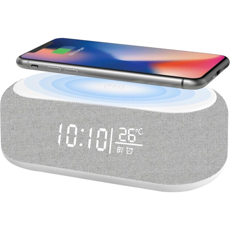foto del prodotto sveglia digitale, sveglia audio digitale bluetooth luce notturna a 9 colori, altoparlante bluetooth, caricabatterie wireless per iphone samsung,
