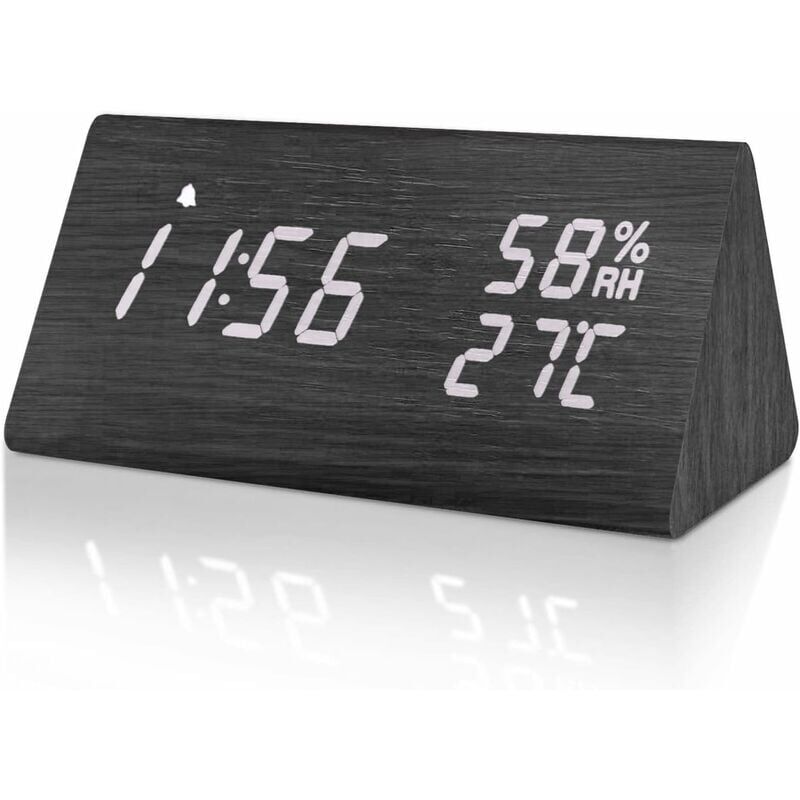 foto del prodotto sveglia digitale, sveglia in legno, orologio digitale con luminosit regolabile, funzione snooze, temperatura, umidit , orologio digitale per