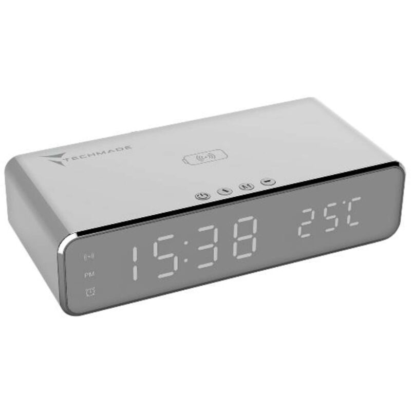 foto del prodotto sveglia digitale tm w258 con funzione di ricarica wireless silver
