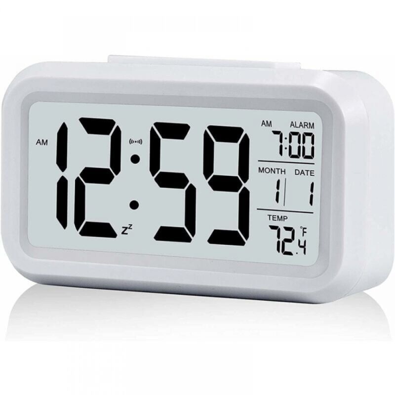 foto del prodotto sveglia digitale ymyny orologio digitale a batteria, sveglia silenziosa per bambini e adulti, ampio display a led, calendario della temperatura
