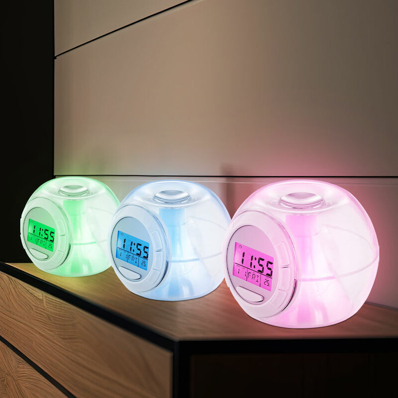 foto del prodotto sveglia display led digitale con data temperatura cambio colore rgb con 6 toni naturali, plastica trasparente, h 8,5 cm, set da 3