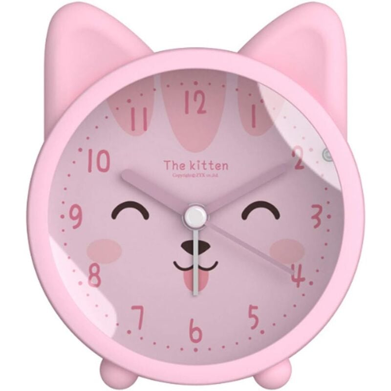 foto del prodotto sveglia in silicone per bambini, simpatico animale, cane gatto, silenzioso, senza ticchettio, luce notturna, orologio da viaggio