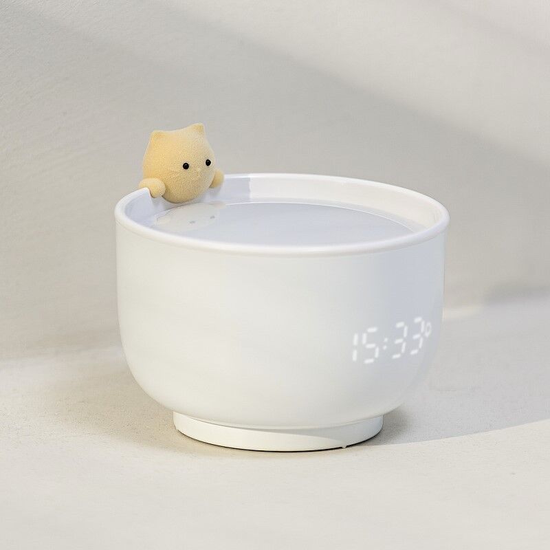 foto del prodotto sveglia intelligente per gatti luce notturna a led ricarica usb atmosfera carina per dormire funzione multipla sul comodino luci sveglia bianco 