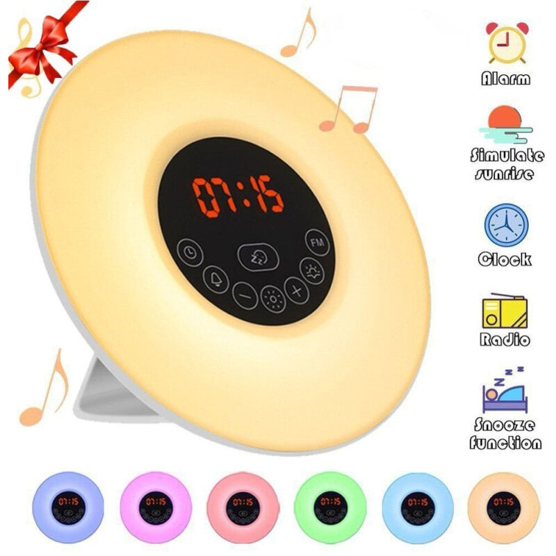 foto del prodotto sveglia luminosa, luce sveglia, radio, sveglia mattutina luminosa, lampada da comodino con 6 livelli di luminosit , simulatore di alba e tramonto