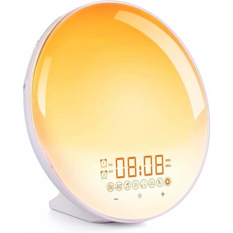 foto del prodotto sveglia luminosa, radiosveglia mattutina con effetti di luce, sensore di luminosit a 20 livelli, funzione touch, fototerapia con sveglia, sveglia,