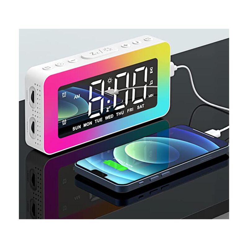 foto del prodotto sveglia luminosa, sveglia digitale per bambini e adolescenti con luce notturna colorata, modalit giorno feriale fine settimana, dimmer, facile da