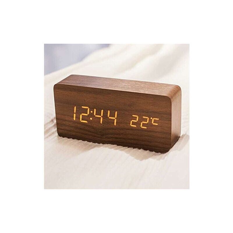 foto del prodotto sveglia moderna in legno sveglia digitale a led in legno con data, temperatura e umidit , display 12 24 ore per casa, camera da letto, ufficio