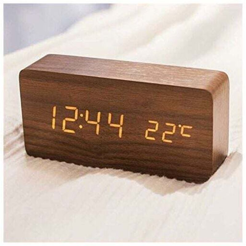 foto del prodotto sveglia moderna in legno sveglia digitale a led in legno con data, temperatura e umidit , display 12 24 ore per casa, camera da letto, ufficio
