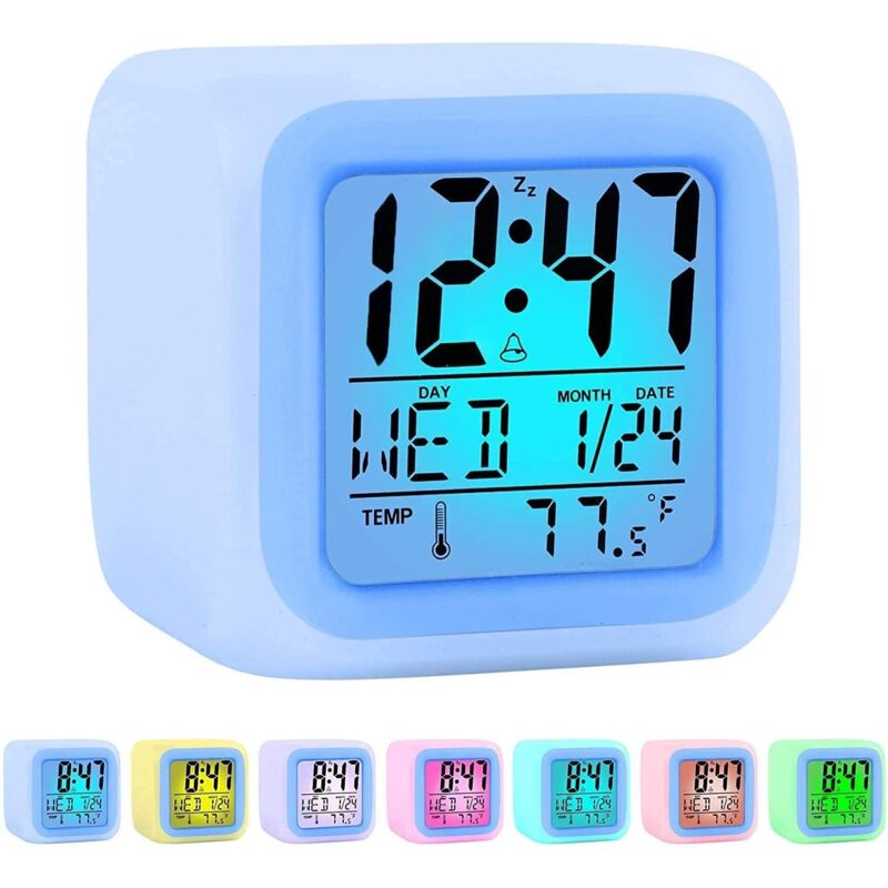 foto del prodotto sveglia per bambini, ragazzi e ragazze, studenti, orologio digitale, 7 luci che cambiano colore, orologio da comodino, sveglia digitale per bambini,