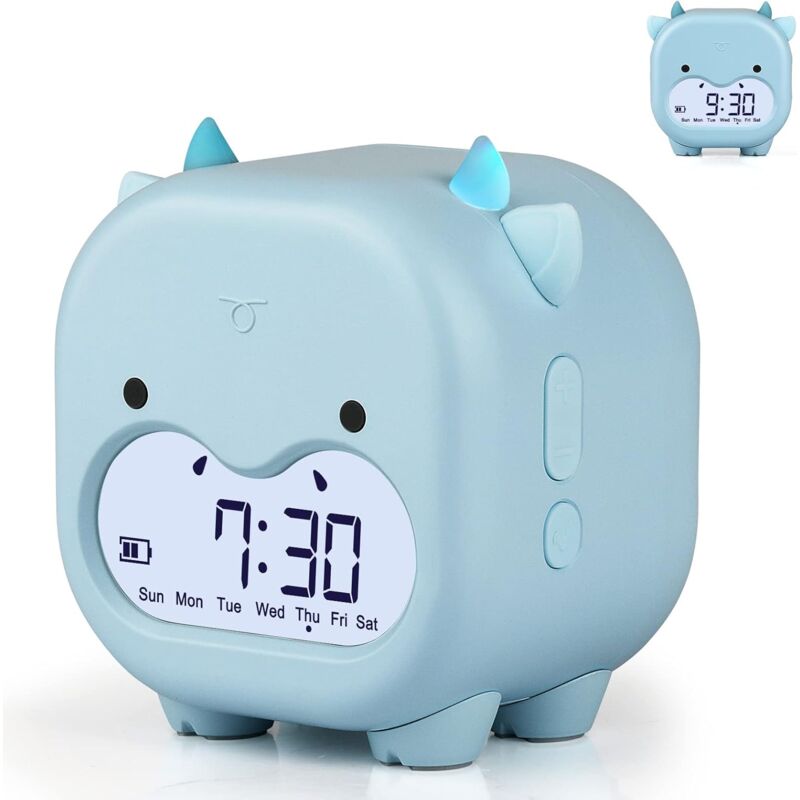 foto del prodotto sveglia per bambini, sveglia digitale per bambini, lampada da comodino creativa, orologio da comodino con luce notturna, sveglia da camera da letto,